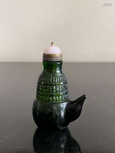 Vintage Chinese Green Etched Glass Snuff Bottle Oil Lamp Sha...