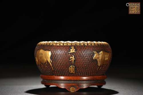 Precision casting copper foetus gold five NiuTu bowl type fu...