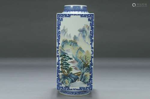 , "" blue and white medallion pastel landscapes co...