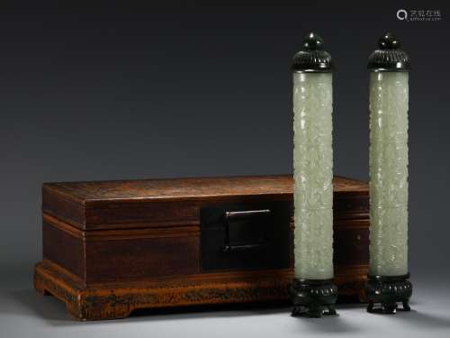 Jade, furnishing articles of a coupleSize, high 29.2 4.9 cm ...