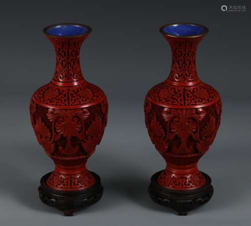 , carved lacquerware bottles of a pairSize, total 23.5 9 cm ...