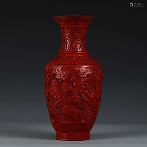 , carved lacquerware dragon bottleSize, 30.7 13.3 cm in diam...