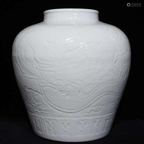 33.5 x33 sweet white glazed relief dragon tank