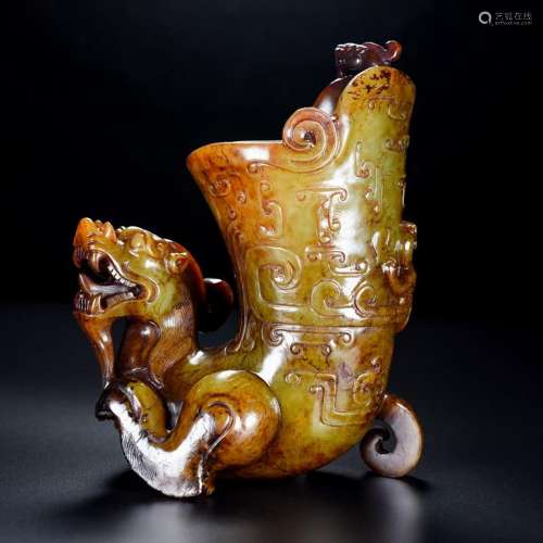 , ancient jade carving and Tian Shan dragon horn cup furnish...
