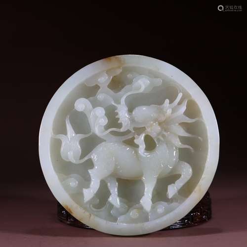 : hetian jade kirin circular plateSpecification: 10.7 cm in ...