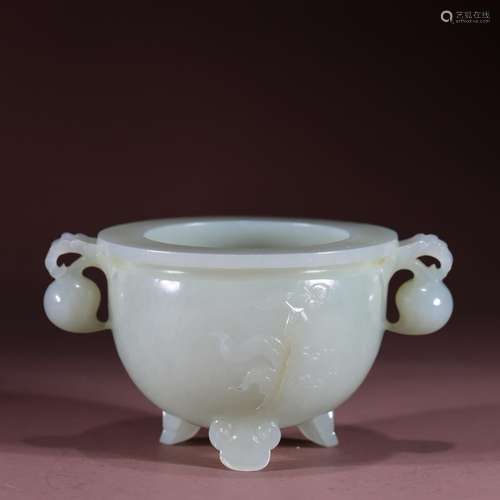 : hetian jade flower grain furnace with three legsSpecificat...