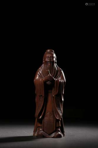 Boxwood carving Confucius stands resembleSize: 20 cm high, 7...
