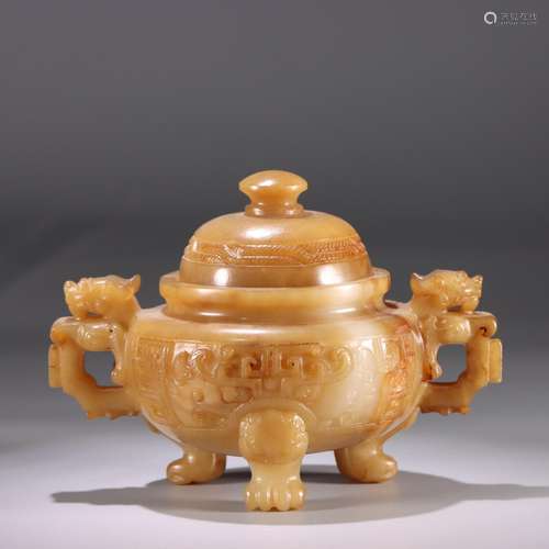 : hetian jade beast grain ear furnace dragonSize: 16.5 cm lo...