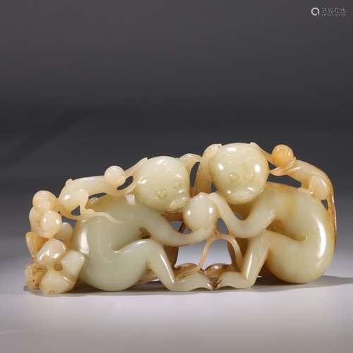 : hetian jade "spirit monkey offer longevity" furn...