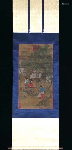 P35N2414 was old silk scroll toin aficionado figure vertical...