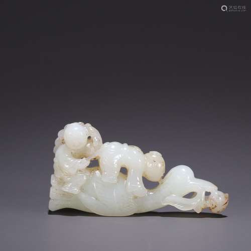 Old hetian jade crane double child furnishing articlesSpecif...