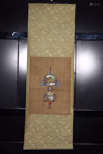 : "lang shining" antique figure silk scroll vertic...