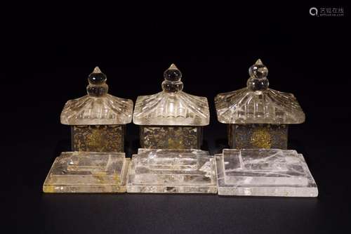 Before: crystal sarira box of three pieces of a set of plate...