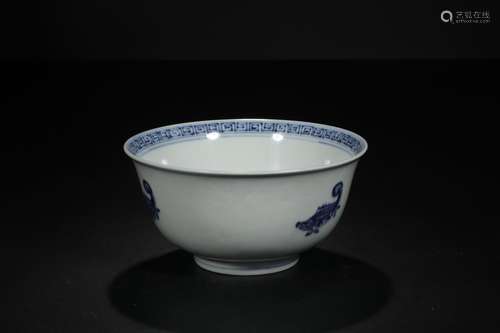 , the "big" blue and white fish bowlSize: 8.5 diam...