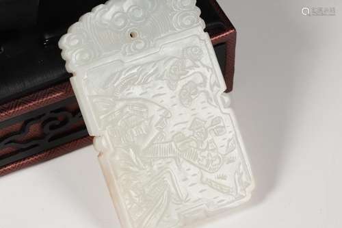 , hotan jade landscape poems listedSize: 4.5 x0.6 x7.3 cm an...