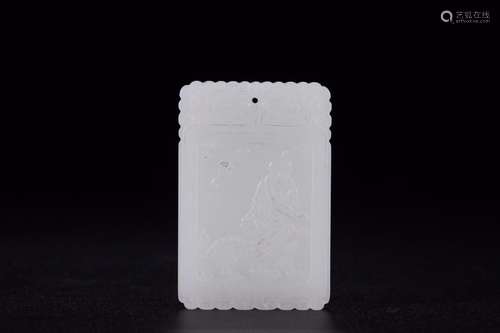 Lion verse card: hetian jade playSize: 6.1 cm wide and 4.1 c...