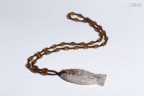 : hetian jade belt fish hang drop45.7 grams, 0.8 CM long and...