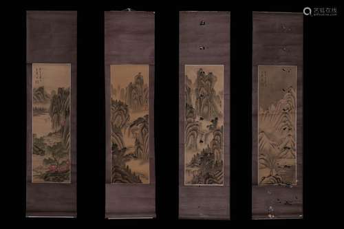 : "wang Hui landscapes" four screen64 CM long 20.5...