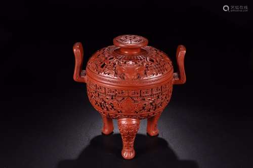 Three feet furnace: carved lacquerware beast grain earsSize:...