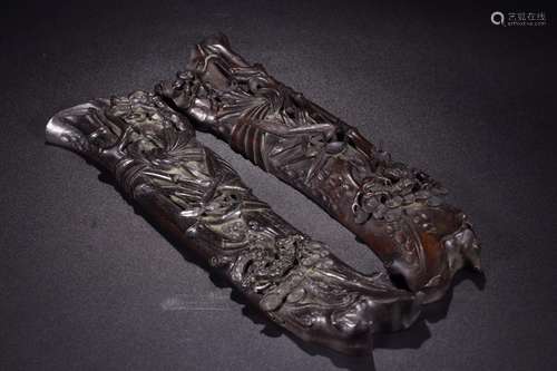 Put aside a pair of red sandalwood shochiku mei arm2.3 cm lo...