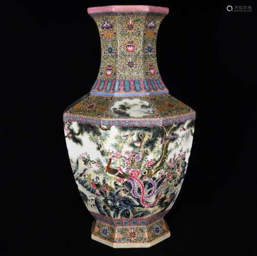 Birds pay homage to the king wen enamel vase, 48.5 x 27