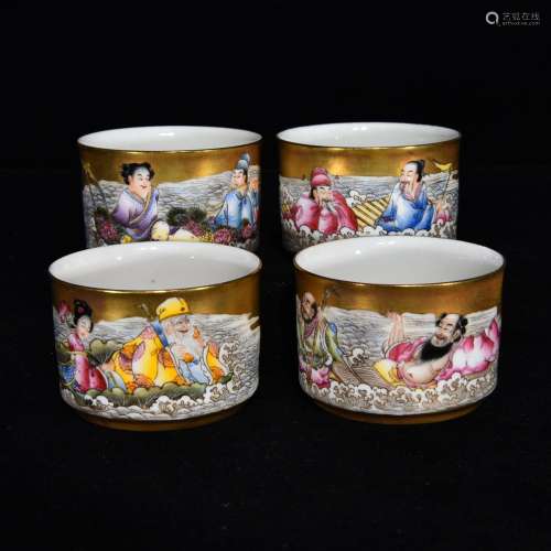 Jindi pastel the eight immortals character lines cup, 4 x 5....