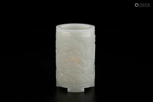 Brush pot, hotan jade landscape scenery charactersSize: 9 is...