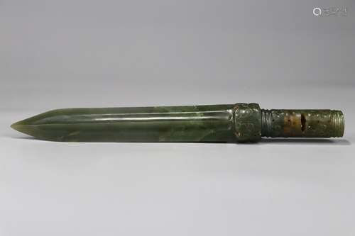 Hetian jade beast wen yu jian28.2 cm long, 3.2 cm wide, 2.4 ...