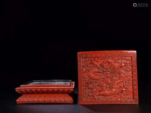 :carved lacquerware, dragon seal boxSize: 22 cm high 24 cm w...