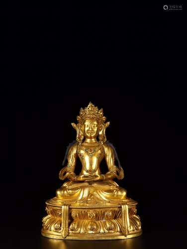 : gold amitayus statuesSize: 17.8 cm wide and 13.3 x 10 cm h...