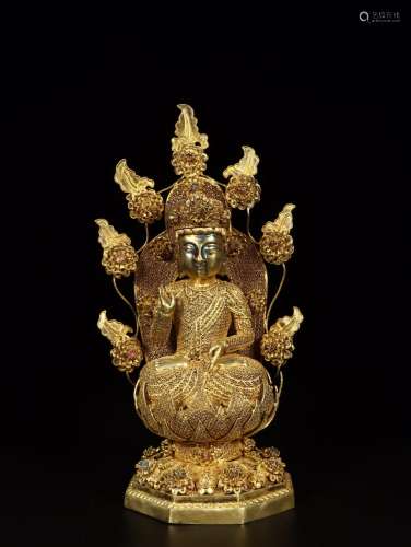 : silver and gold filaments guanyin caveSize: 25 cm wide 12....
