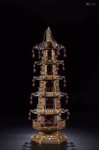 : silver and gold silk treasure seven-story towerSize: 14 cm...