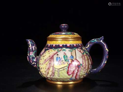 Stories of old Tibet: , colored enamel teapotSize: 11.6 cm w...