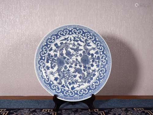 In old Tibet: blue and white porcelain dragon pattern plateS...