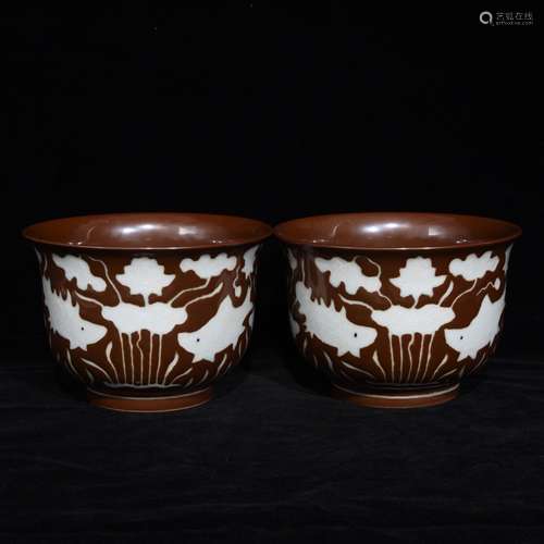 zijin glaze white fish and algae lines up singing bowl11.3 x...