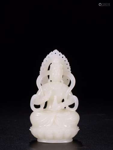 The late: hetian jade guanyin statuesSize: 8.6 cm wide and 4...