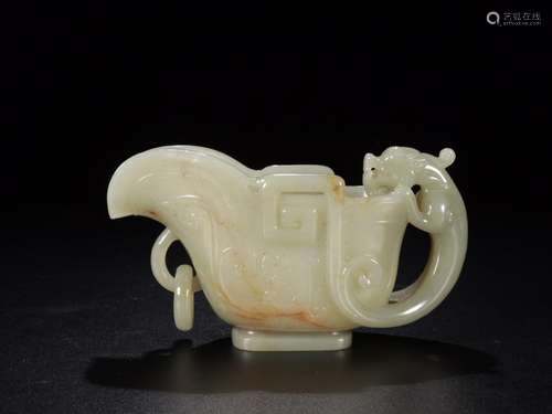 : hetian jade dragon grain zun cupSize: 8.2 cm wide and 14.5...