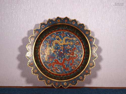 : daming, cloisonne dragon playing bead plateSize: 7.3 cm hi...