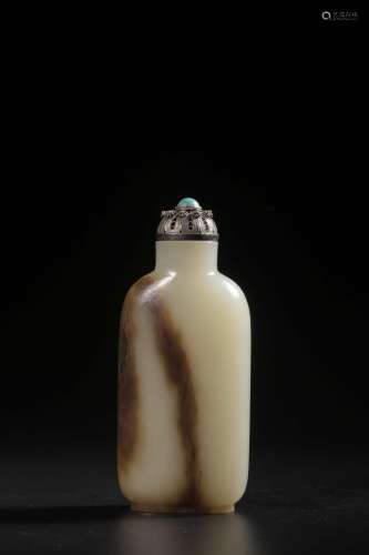 Xinjiang hotan white jade snuff bottle with the skinSize: 9 ...