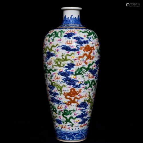 Blue and white dragon grain mei bottles, 14 cm high 32 cm in...