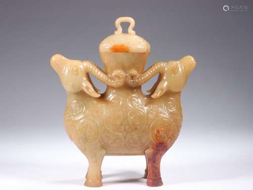 War, hotan jade belt volume grass grain double sheep statueS...