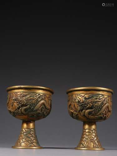 Copper and gold dragon goblet of a couple.Specification: hig...