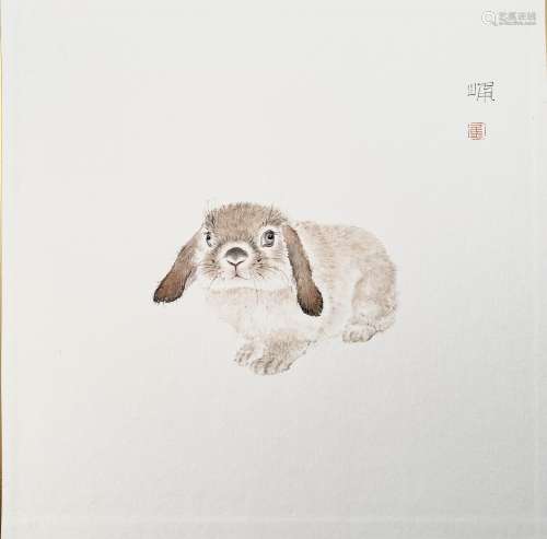 焦俊峰(b.1971)　垂耳兔  设色纸本　镜心