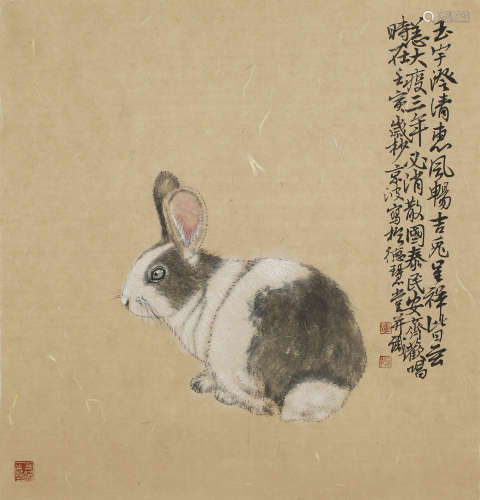 李京波(b.1968)　吉兔呈祥 2022年作 设色纸本　镜心