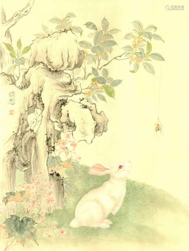 焦俊峰(b.1971)　玉兔情丝  设色纸本　镜心