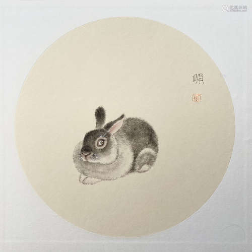 焦俊峰(b.1971)　兔踞图  设色纸本　镜心