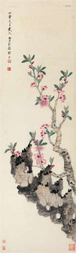 谢稚柳(1910-1997)　桃花秀石图 1936年作 设色纸本　镜心