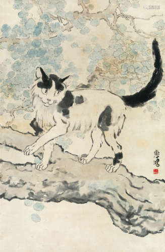 徐悲鸿(1895-1953)　猫趣图 设色纸本　立轴