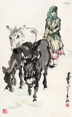黄胄(1925-1997)　赶驴图 1983年作 设色纸本　镜心