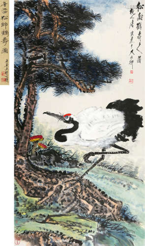 唐云(1910-1993)　松龄鹤寿图 设色纸本　镜心